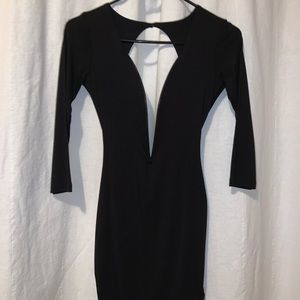 Black long sleeve body con dress